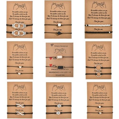 New Handcuff Charm Bracelet For Friendship Couples 2pcs/set Volcanic Stone Bracelets Bead Bangles Women Man Lucky Wish Jewelry