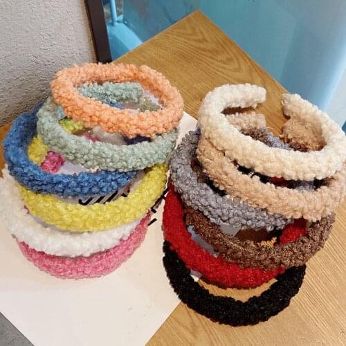 New Women Girls Cute Bright Colorful Lambswool Hairbands Sweet Plush Headband Hair Holder Hoops Fashion Hair Accessories