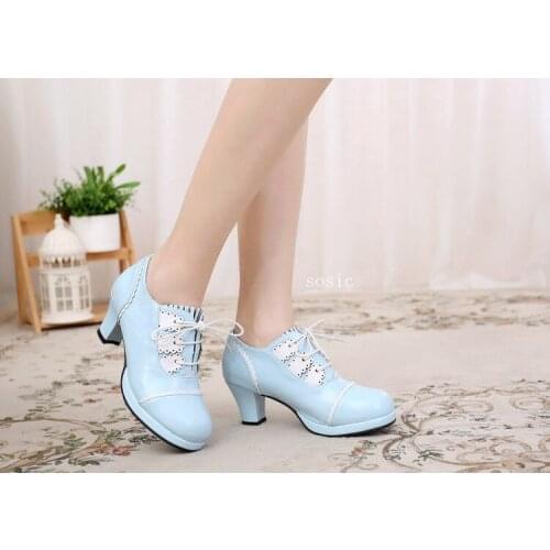 Lolita shoes sweet princess daily japanese high heel 6cm vintage lace bowknot soft girl kawaii shoes cosplay loli women shoes