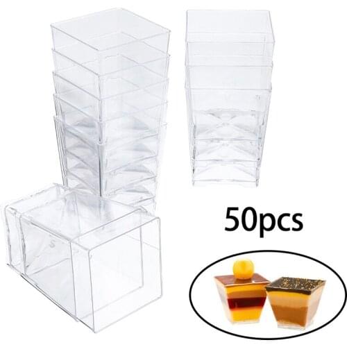 50Pcs 60Ml 2Oz Disposable Plastic Cake Cups Clear Trapezoidal Food Container for Jelly Yogurt Mousses Dessert Baking
