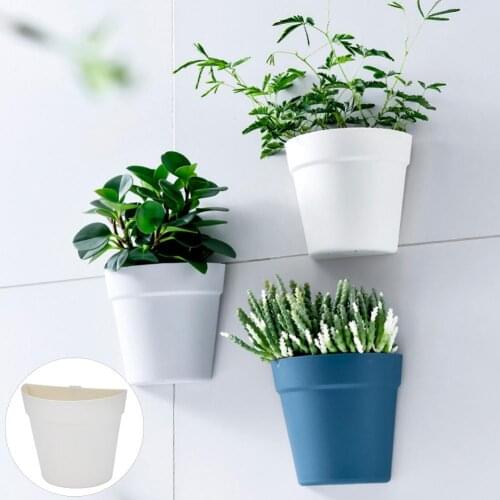 Solid Color Semicircle Plant Bonsai Flower Pot Planter Bucket Wall Mount Office Home Garden Decor