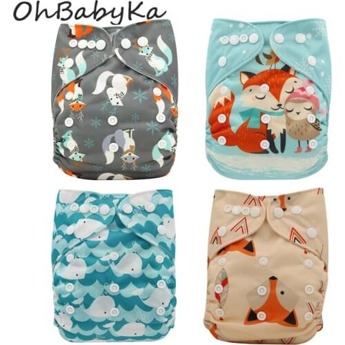 Ohbabyka Newborn Cloth Diaper Christmas Cartoon Print Baby Cloth Diaper One Size Adjustable Baby Care Pocket Diaper Reusable