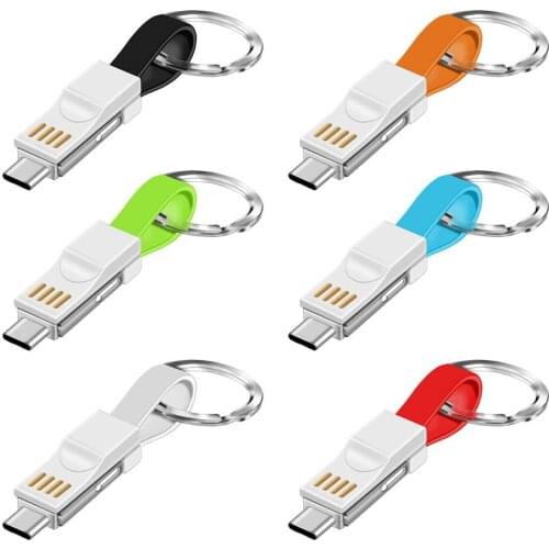 Portable 3 in 1 Micro USB Type-C Fast Charging Cable Cord Keyring Mini KeyChain Charging Adapter for Andriod iPhone