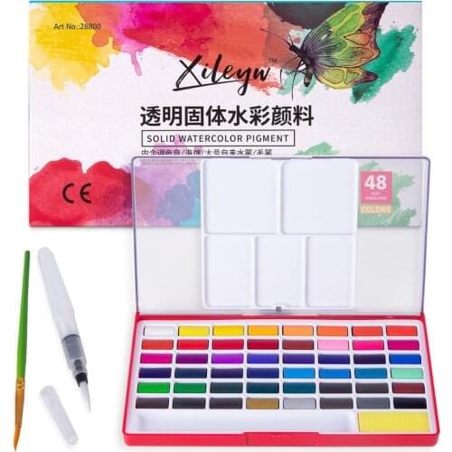 Professional 12/24/36/48 Colors Solid Watercolor Paints Set With Paintbrush Watercolor Pigment Set Acuarelas Verf Art Supplies