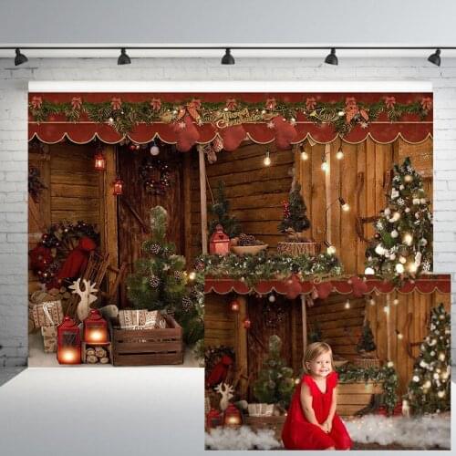 Christmas Background for Photography Christmas Tree Portable Lamp Gift Toys Wooden Baby Decor Backdrop Photocall Photo Studio