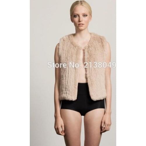 SF0050 O-neck Wide Waisted Sleeveless Knitted Rabbit Fur Women Vests