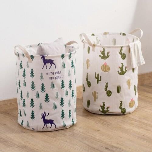 Folding Cotton Hemp Hamper Household Laundry Basket Large Toy Dirty Clothes Storage Basket Hamper