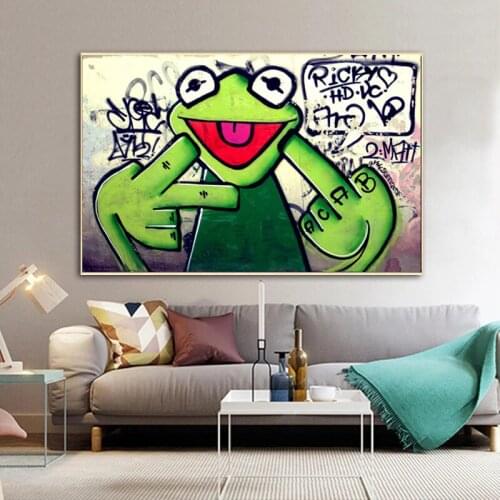 Street Graffiti Art Frog Poster Kermit Finger Prints Animal Oil Painting On Canvas Wall Art Pictures For Living Room Home Decor
