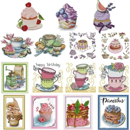 DIY Cross Stitch Cake Afternoon Tea 14CT Ecological Cotton Thread Printing Embroidery Home Decoration Cross Stitch Creative Gift