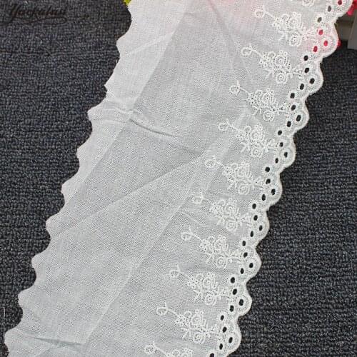 YACKALASI 100% Cotton Eyelet Embroidered Lace Ribbon Swiss Cotton Voile Sewing Apparel Trims Appliqued Ivory 16CM