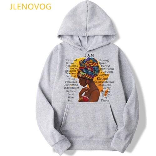Women i am strong melanin queen cap sweatshirts lady black girl autun winter clothes white pink gray black lives matter hoodies