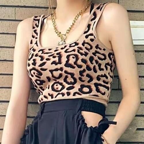 Heliar Women Summer Crop Tank Crop Top Knitted Leopard Sexy Sports Tops Cottagecore Stretchy Camisole Soft Crop Tops Women