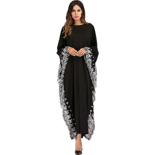 2021 Large Size Women Dress with Bat Sleeve and Lace Edge Girl Abaya Dubai Best Selling Monsoon Muslim Women Clothes New Arrival