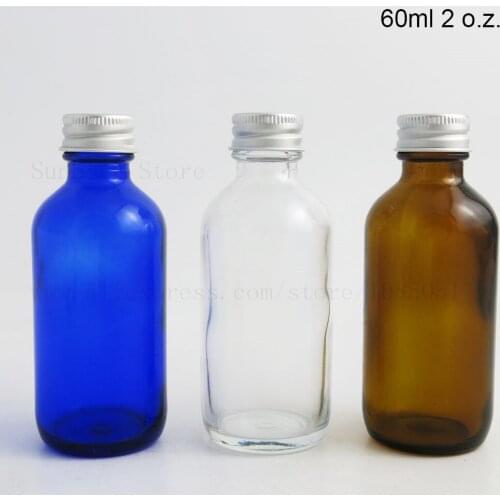 10PCS NEW 2 fl oz Cobalt Blue Clear Amber 60ml Boston Glass Round Bottle With Silver Aluminum Cap