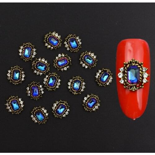 10pcs Blue Rhinestones Alloy 3d Nail Art Decorations Nails Charm Stud Gliter Crystal Diamonds Strass Jewelry Accessoires 2018