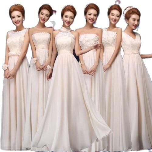 Custom Made Long Champagne Chiffon Bridesmaid Dresses Bride Sisters Wedding Party Gown Sweet Memory