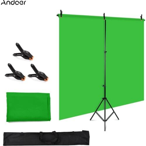 Andoer 1.5x2m Green Backdrop Screen Chromakey Background Photography Kit with Adjustable T-Shaped Background Stand 3pcs Clamps