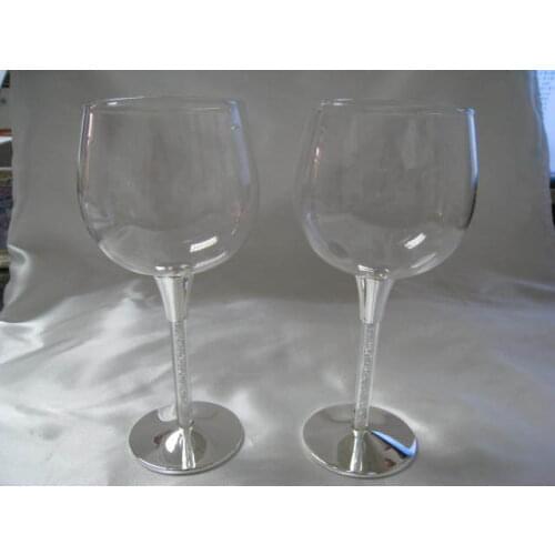 Shiny wedding silver plated champagne glass with 150pcs zircon, 28cm height wine glass