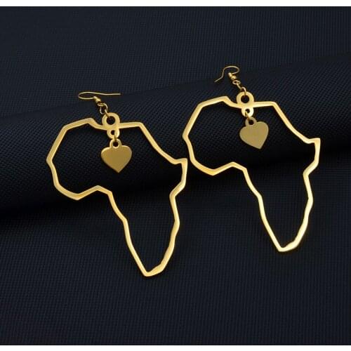 Anniyo 7CM Africa Map Big Earrings Exaggerate Earring Heart African Jewelry Traditional Ethnic Hyperbole Earrings #232721