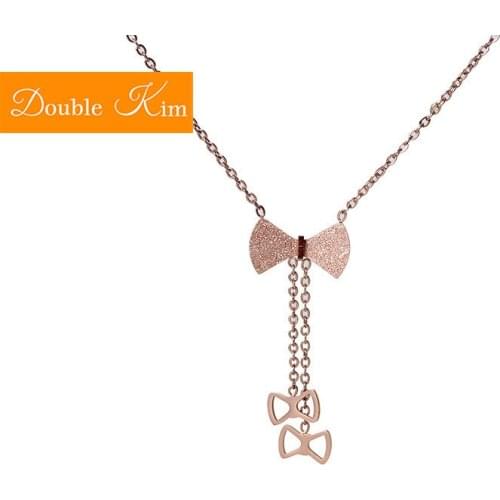 Bow Tassel Pendant Necklace Titanium Steel Stainless Rose Gold Clavicle Chain Necklace Fashion Trendy Women Jewelry Gift
