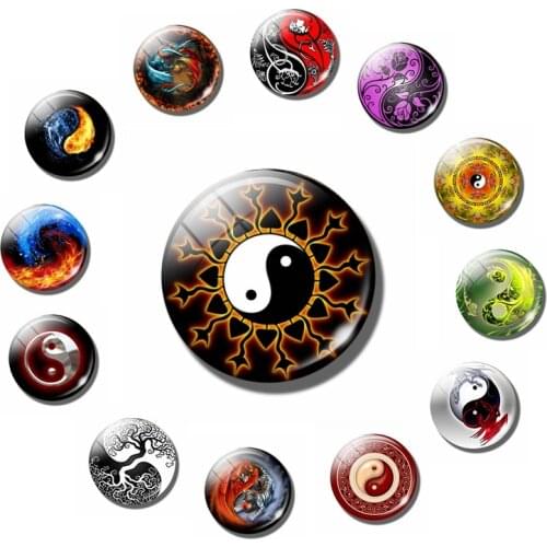 Black and White Tai Chi Yin Yang Fridge Magnet Glass Dome Yin Yang Gossip Chart Message Board Stickers Featured Home Decoration