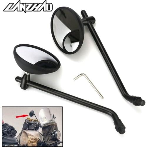 Black Motorcycle Retro Round Convex Rear View Mirrors 10mm Clear Glass Mirro for Harley Honda Piaggio Chopper Cruiser Cafe Racer