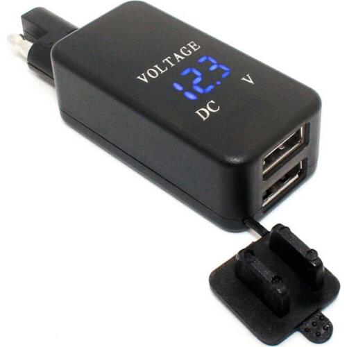 Dual Port Power Socket Phone Tablet GPS Charger with Voltmeter for Motorcycle Car 12V-24V Dual USB Cable Adapter Waterproof