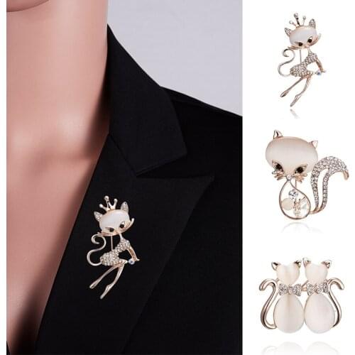 Bellepe Elegant Crystal Rhinestones Cat Cartoon Animal Brooch Grade Opal Brooches For Women Garment Accessories Birthday Gift