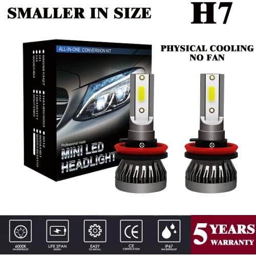 Fast Delivery 2PCS/Set Car Mini Headlight Lamp H7 LED Bulbs Headlamps Kit 6000k Light 12V 36W 8000LM No Fan High Power Quality