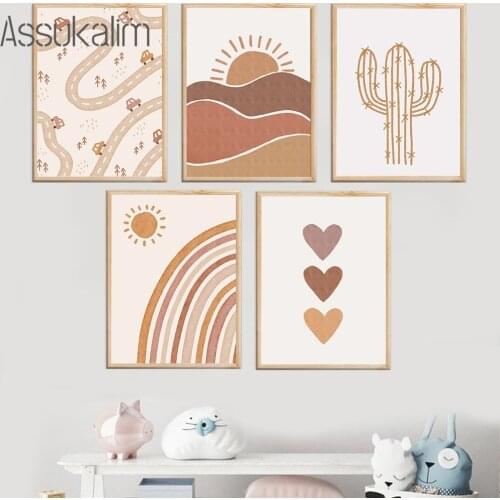 Cactus Print ABC Poster Rainbow Painting Nordic Posters And Prints Boho Canvas Prnts Nursery Wall Pictures For Kids Room Decor