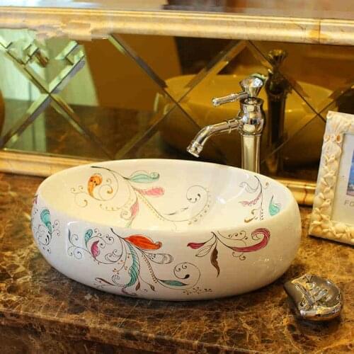China Artistic Handmade Ceramic wash basin Lavobo Counter top jingdezhen bowls oval small ceramic wash basin bathroom sink