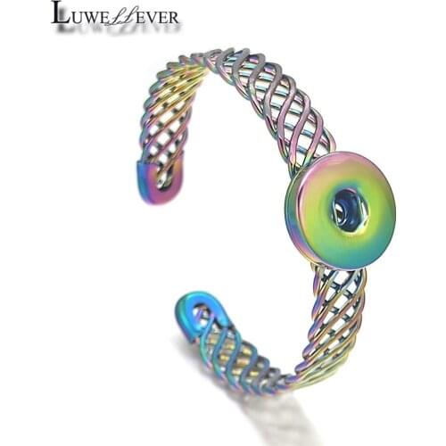 Luwellever 5 Colors Bangle 250 Fashion Stretchable 18mm Snap Button Bracelet Interchangeable Charm Jewelry For Women Gift