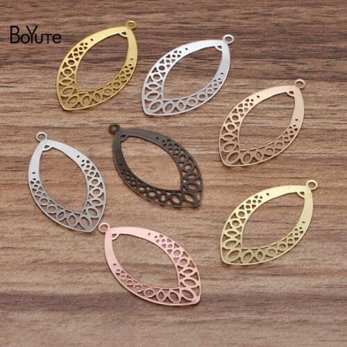 BoYuTe (50 Pieces/Lot) 20*37MM Metal Brass Filigree Leaf Charms DIY Pendant Charms for Jewelry Making
