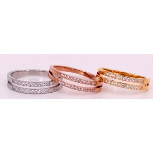 Fashion Stainless Steel Hollow Lover double-deck 22 Crystal Rings Bride Women Rose Gold Color Party Wedding Xmas Gift