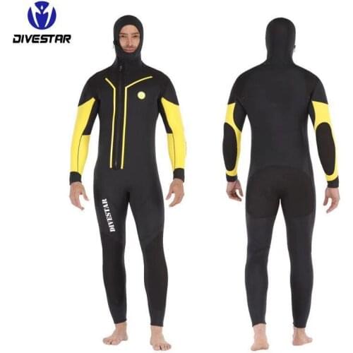 Man 7mm Wetsuit Diving Professional Semi-dry Front YKK Zipper Surfing Suit One-piece Full Body Hooded Velvet Thermal Wetsuit