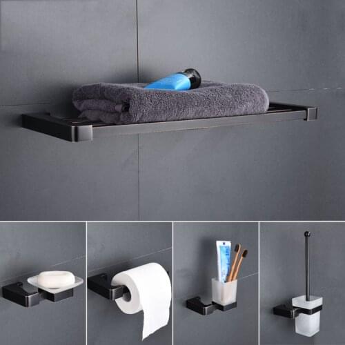 Bathroom Accessories Set Towel Rack Paper Holder Corner Shelf Bath Mirror Toilet Brush holder Black Oil Brass Bathroom Hardware