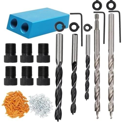 Woodworking Oblique Hole Locator Jig Kit 15 Degree Angle Drill Guide Set Hole Puncher DIY Carpentry Tools Drill Bits