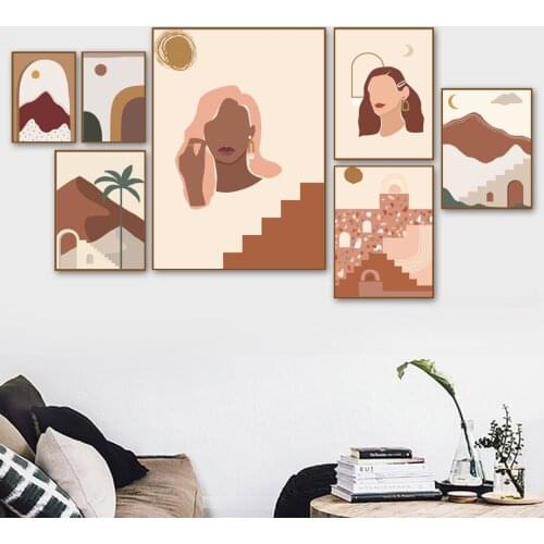 Wall Pictures for Living Room Home Decoration Wall Art Canvas Painting Nordic Poster and Print Abstract Lady Geometric Mountain