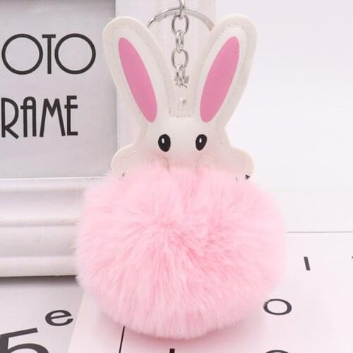 New Hot cute animals rabbit Fake Rabbit Fur Ball Key Chain Pompom Key Chain Pom Pom Key Rings Girl Women Bag Jewelry