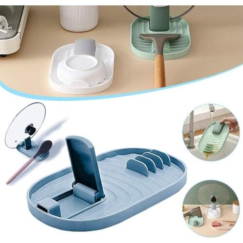 Plastic Storage Pan Pot Cover Lid Rack Stand Spoon Holder Stove Organizer Home Storage Soup Spoon Rests Household Kitchen Tools