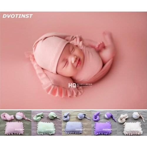Dvotinst Newborn Photography Props for Baby Soft Hat+Posing Pillow+Wraps Set Fotografia Accessories Studio Shooting Photo Props