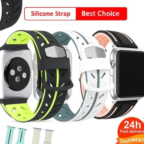 Silicone Strap for Apple Watch Series 6 5 4 3 SE 44mm 40mm 42mm 38mm Sport Rubber Watch band Replacement Wristband for IWatch