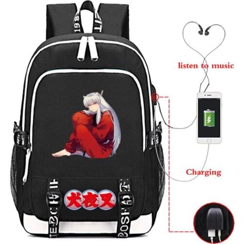 Anime Inuyasha USB charging Backpack Outdoor Travel Backpack Printed Pattern Student School Bag Teenage students laptop backpack