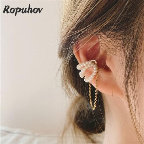 Ropuhov 2021 New Fashion Jewelry for Woman Gift Stainless Steel Pendientes Aesthetic Pearl Clip on Earrings Vintage Wholesale