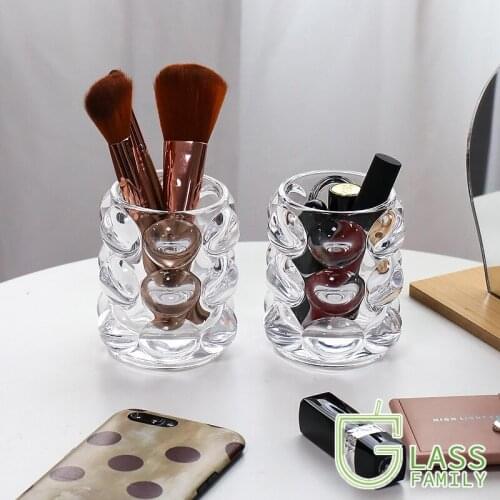 Glass Makeup Organizer Box Nordic Ball Glass Pen Holder Nail Polish Organizer for Cosmetics Make Up Storage Home Decoration