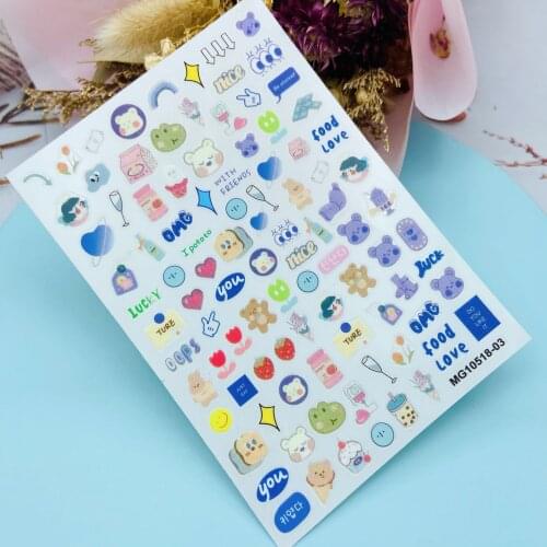 DIY Japanese Style Fashion New Arrival Thin Traceless Nail Stickers Candy Colors Baby Bears Dry Nail Decals Manicure Nail Art