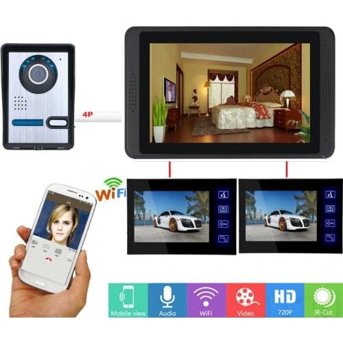 Yobang Security 7inch 3 monitors Wired / Wireless Wifi IP Video Door Phone Doorbell Intercom Entry System with white Wired Cam