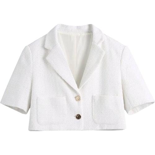 ZA 2021 Summer women new pocket small fragrant wind short coat Buttons lapel Suits jacket Crop Top Notched Collar Blazer Mujer