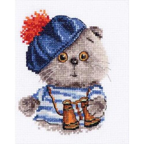 Gold Collection Counted Cross Stitch Kit Little Bear Explorer Hunter with Telescope Binoculars Cat Kitten Dog