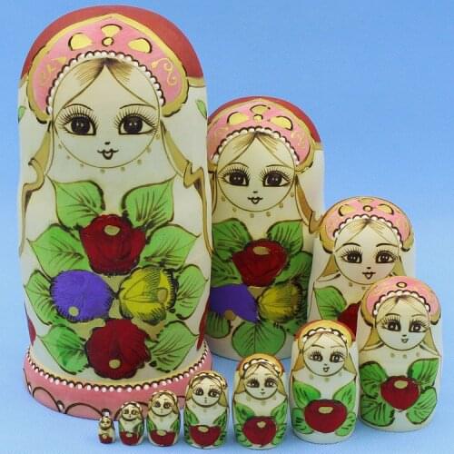 10pcs Russian Dolls Nesting Toy Pattern Dry Basswood 10 Layer Matryoshka Doll Wooden DIY Education Toys Home Decor